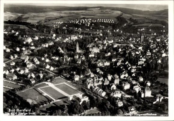 Postcard Bad Hersfeld Hessen, aerial view of 1200 year old town, green landscape