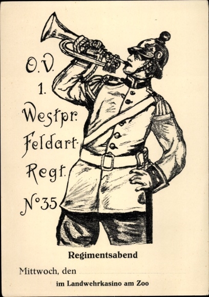 Regiment Ak Regimentsabend O.V. 1. Westpr. Feldart. Regt. No. 35, Landwehrkasino am Zoo
