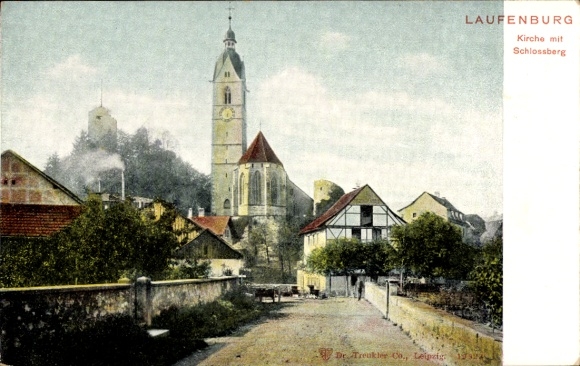 Ak Laufenburg am Hochrhein, Kirche mit Schlossberg