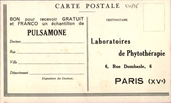 Ansichtkaart Paris XV., Laboratoires de Phythotherapie, Rue Dombasle