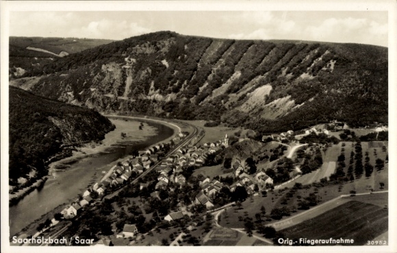 Postcard Saarhölzbach Mettlach in Saarland, aerial photograph