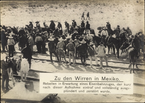 Giant Postcard Mexico, rebels expect railway train to plunder, Mexican Revolution