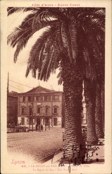 Postcard La Seyne sur Mer Var, town hall, palm trees, Lyzon