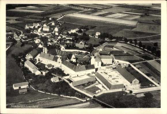 Postcard Niederschönenfeld near Rain am Lech in Bavaria, aerial photograph