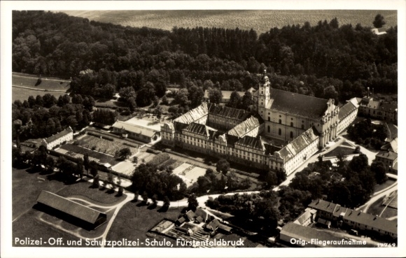 Postcard Fürstenfeldbruck in Upper Bavaria, aerial photograph, Police Officer and Police School
