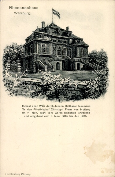 Studentika Postcard Würzburg, Corps Rhenania, Rhenanenhaus, Corpshaus