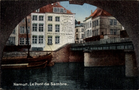 Ak Namur Wallonien,  Le Pont de Sambre, Architektur, Schiff, alte 