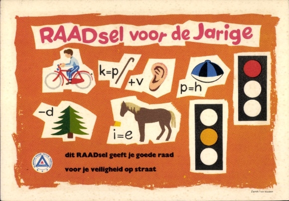 Rebus Postcard Raadsel voor de Jarige, advertising