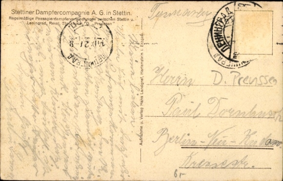 Ak Dampfer Pruisen, Stettiner Dampfercompagnie AG
