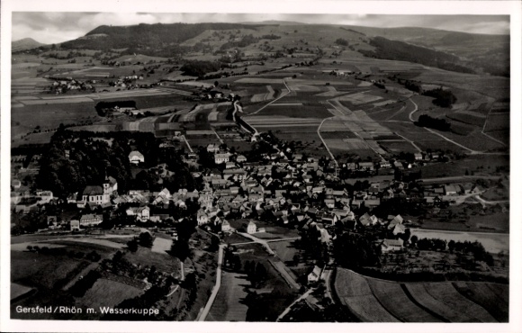 Postcard Gersfeld in the Rhön Hesse, landscape photo of Wasserkuppe in the background, black and white