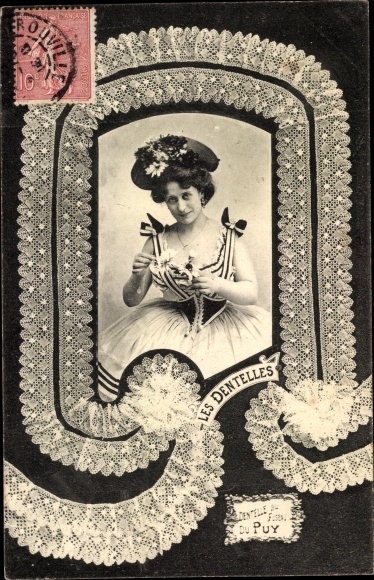 Postcard Bobbin Lace from Le Puy, The Laces, Stickerei, Frauenportrait