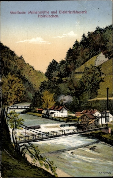 Artist PC Cordier, Holzkirchen Oberbayern, Inn Weihermühle, power station, bridge
