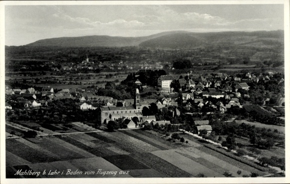 Postcard Lahr in Baden Schwarzwald, aerial photography, Mahlberg
