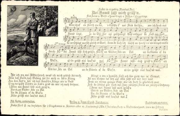 Song Postcard Soph, Hans, Erzgebirge dialect 1, Mei Hamit greets me