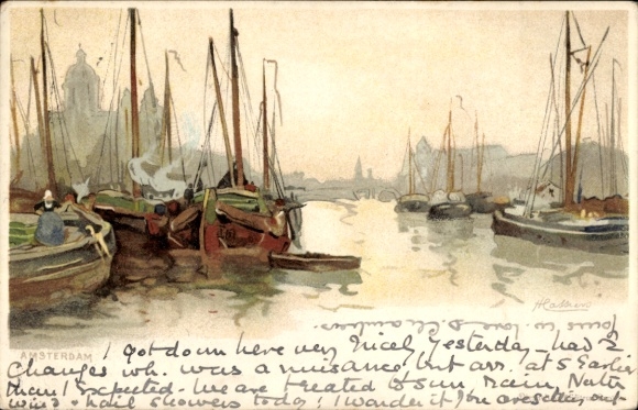 Artist Postcard Cassiers, H., Amsterdam North Holland Netherlands, harbor area