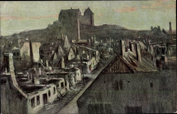 Kunstenaarskaart Haß, Fritz, Nidzica Neidenburg Oost-Pruisen, geboorteplaats van Ferdinand Gregorovius, ruïnes