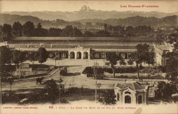 Postcard Pau Pyrénées-Atlantiques, Midi train station, Pic du Midi d'Ossau