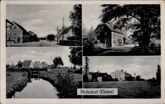 Ak Holzdorf Jessen an der Elster, straataanzicht, vakwerkhuis, Elster