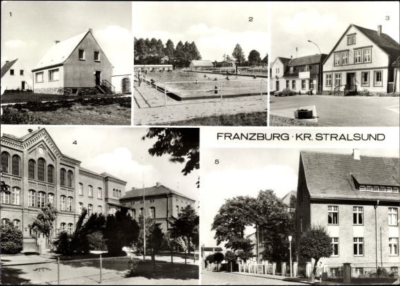 Postcard Franzburg in Western Pomerania, swimming pool, market square, school, boarding school