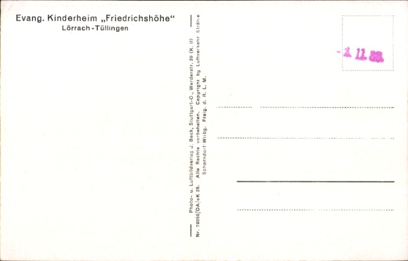 Postcard Tüllingen Lörrach in Baden, aerial photograph, Evangelical Children's Home Friedrichshöhe