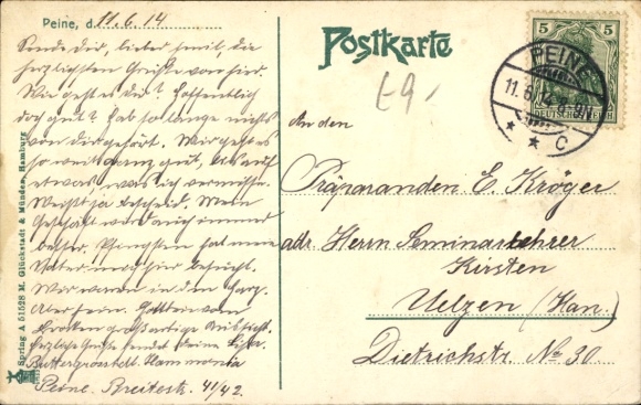 Postcard Peine in Lower Saxony, market square with town hall