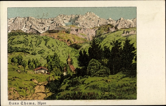 Artist Postcard Thoma, Hans, Alps, Church, Mountains