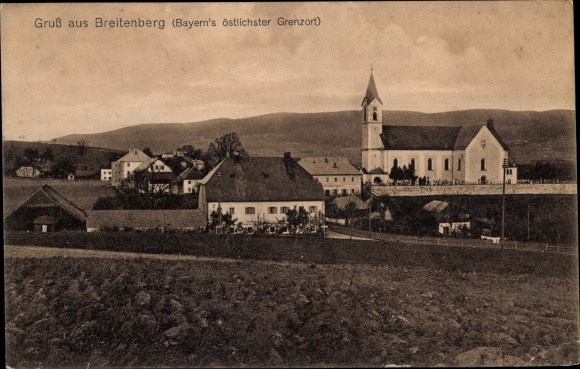 Postcard Breitenberg Niederbayern, town view, church