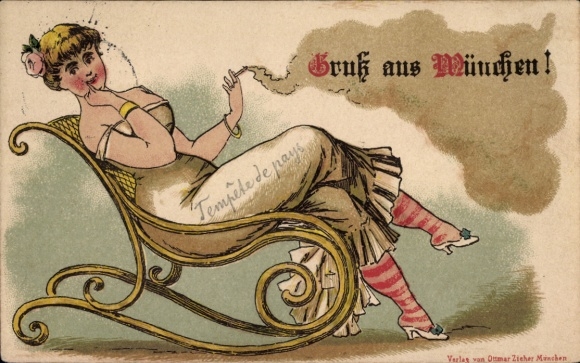 precursor Chromo-Litho Munich, Smoking Woman, Painted portrait
