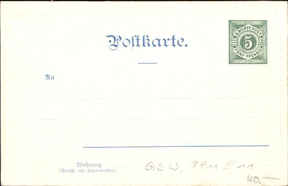 Postal stationery PC Stuttgart in Baden Württemberg, people on a meadow, man's face as a spider