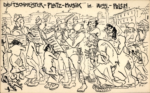 Judaica Artist Postcard Kristen, Rud., Deutschmeister Square Music in Russian Poland