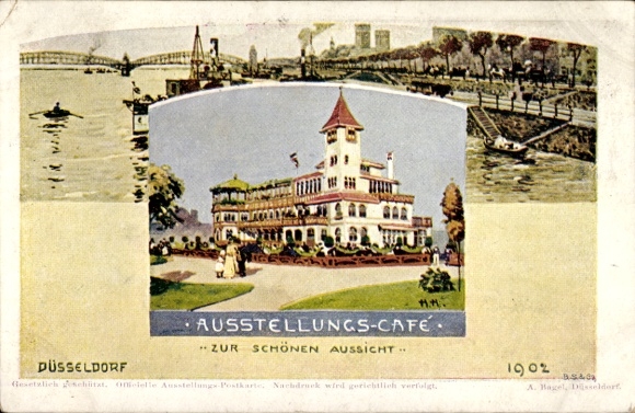 Artist Postcard Düsseldorf, Industrial and Trade Exhibition 1902, Exhibition Cafe Zur schönen Aussicht