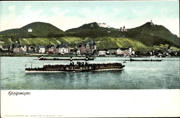 Zdjęcie Königswinter am Rhein, widok na statek na wodzie, w tle góry