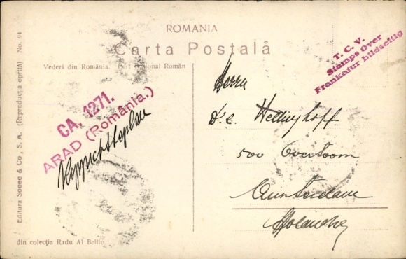 Postcard Romania, woman in traditional costume on a cattle sleigh