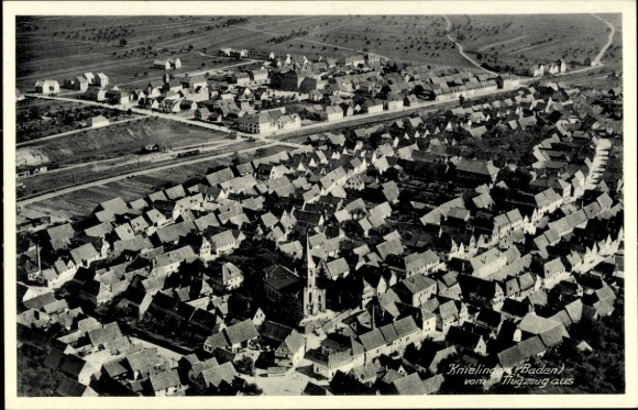 Postcard Weingarten in Baden, aerial view of Knielingen, church buildings, residential buildings