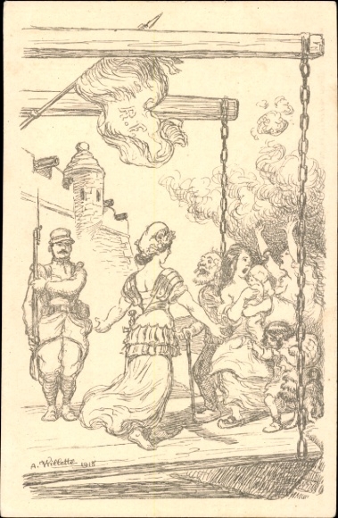 Artysta KP Willette, A., Zamek oferuje schronienie uchodźcom, Francja, Marianne