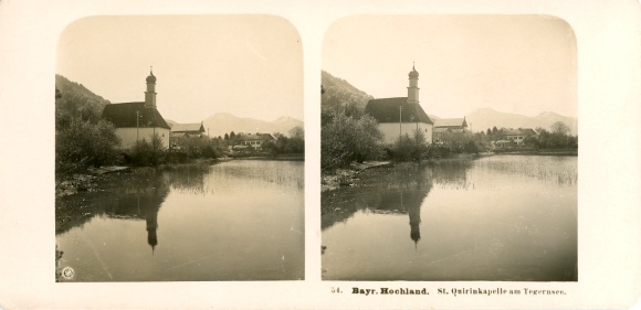 Stereo photo St. Quirin Gmund am Tegernsee Upper Bavaria, chapel, Bavarian highlands