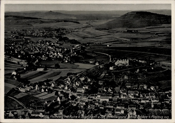 Postcard Bopfingen in the Ostalbkreis, aerial photograph, Flachberg, ruin