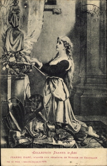 Artist Postcard Jeanne d'Arc, prayer, knight's armor