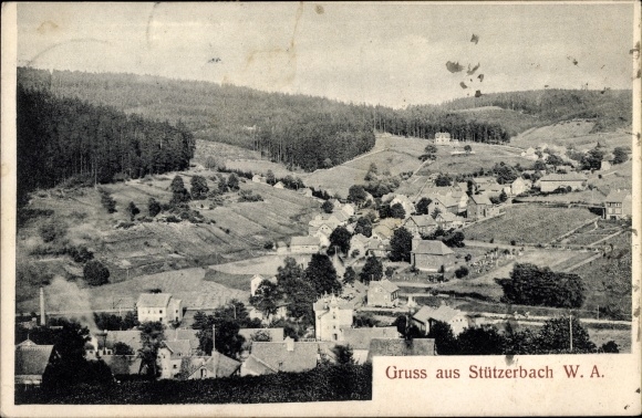 Postcard Stutzerbach Ilmenau Thuringian Forest, total view of the village with surroundings
