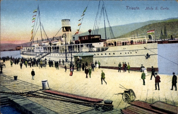 Ak Triest Trieste Friuli Venezia Giulia, Molo San Carlo, Dampfschiff Venezia, Reederei Ungaro Croata
