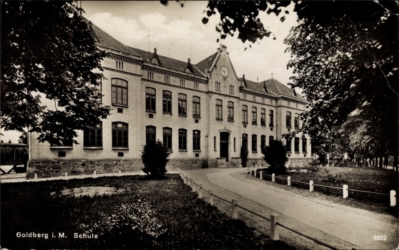 Postcard Goldberg in Mecklenburg, school