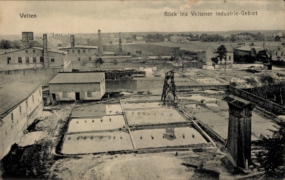 Postcard Velten in der Mark, industrial area, factory building, water basin, winding tower, rural surroundings