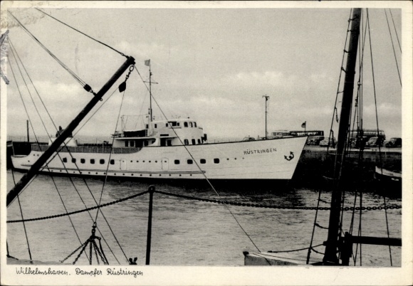 Postcard Wilhelmshaven, MS Rüstringen at anchor in the harbor, HADAG Seetouristik