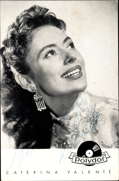 Postcard actress and singer Caterina Valente, Polydor records, portrait, autograph
