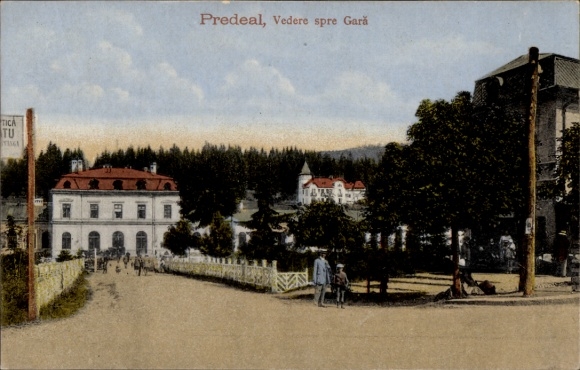 Postcard Predeal Romania, view to the train station