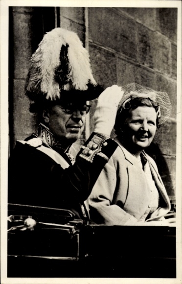 Ak Amsterdam Nordholland, Juliana der Niederlande, Gustav VI Adolf von Schweden, Portrait 1955