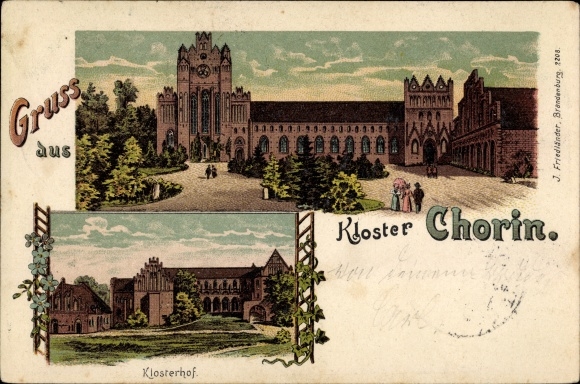 Chromo-Litho Chorin in the district of Barnim, monastery, monastery courtyard