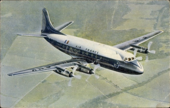 Postcard French passenger aircraft, Air France, Vickers Viscount