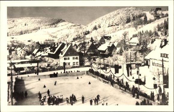 Ak Geising Altenberg Erzgebirge, ijsstadion, winters aanblik