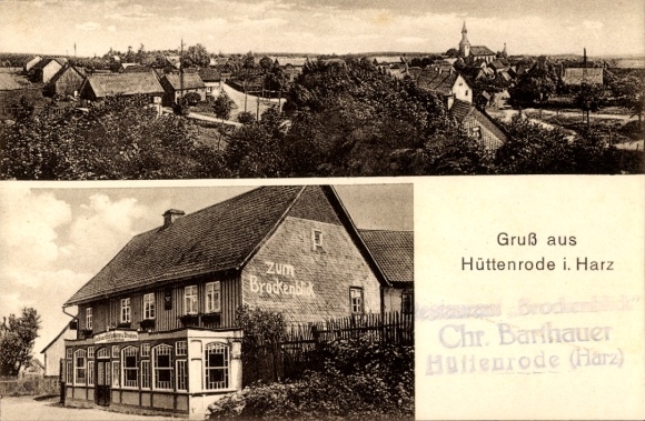 Postcard Hüttenrode Blankenburg in the Harz, Gasthof zum Brockenblick, partial view